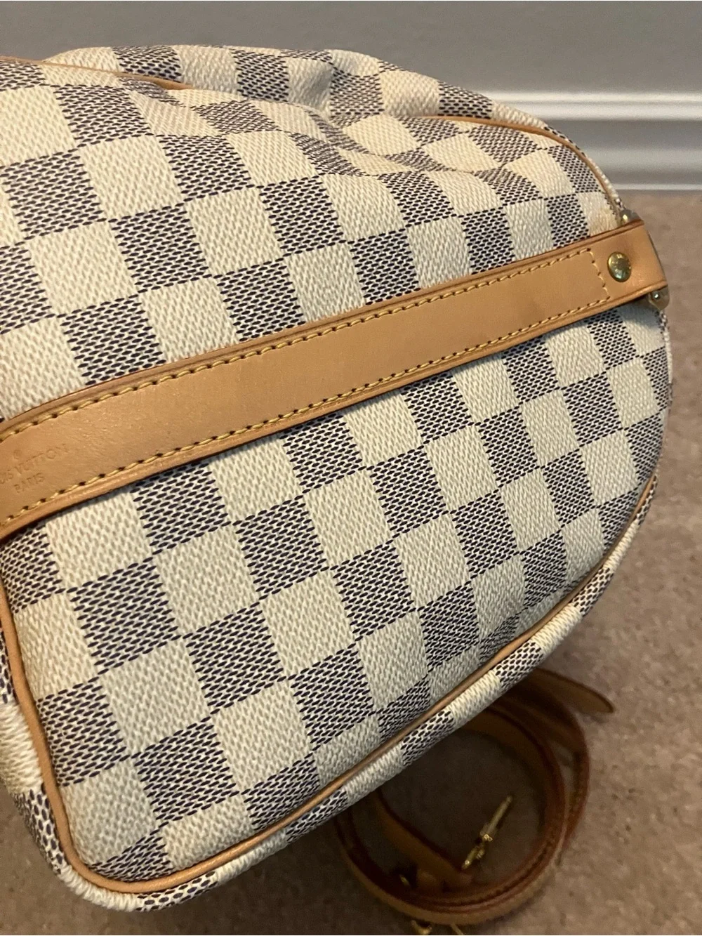AUTH Louis Vuitton Speedy Bandoulière 30 Damier Azur w/ Strap Lock Key Dust Bag - Picture 6 of 10